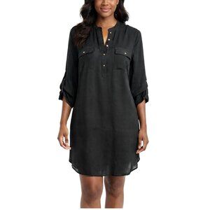 Daniel Rainn Black Studded Shirt Dress Roll Tab Sleeve Shift Mini Dress Large